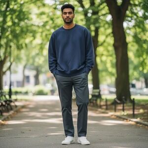 Alex Mill XL Sweatshirt Mens Navy Blue Excellent Cotton Crewneck V-Stitch Ribbed